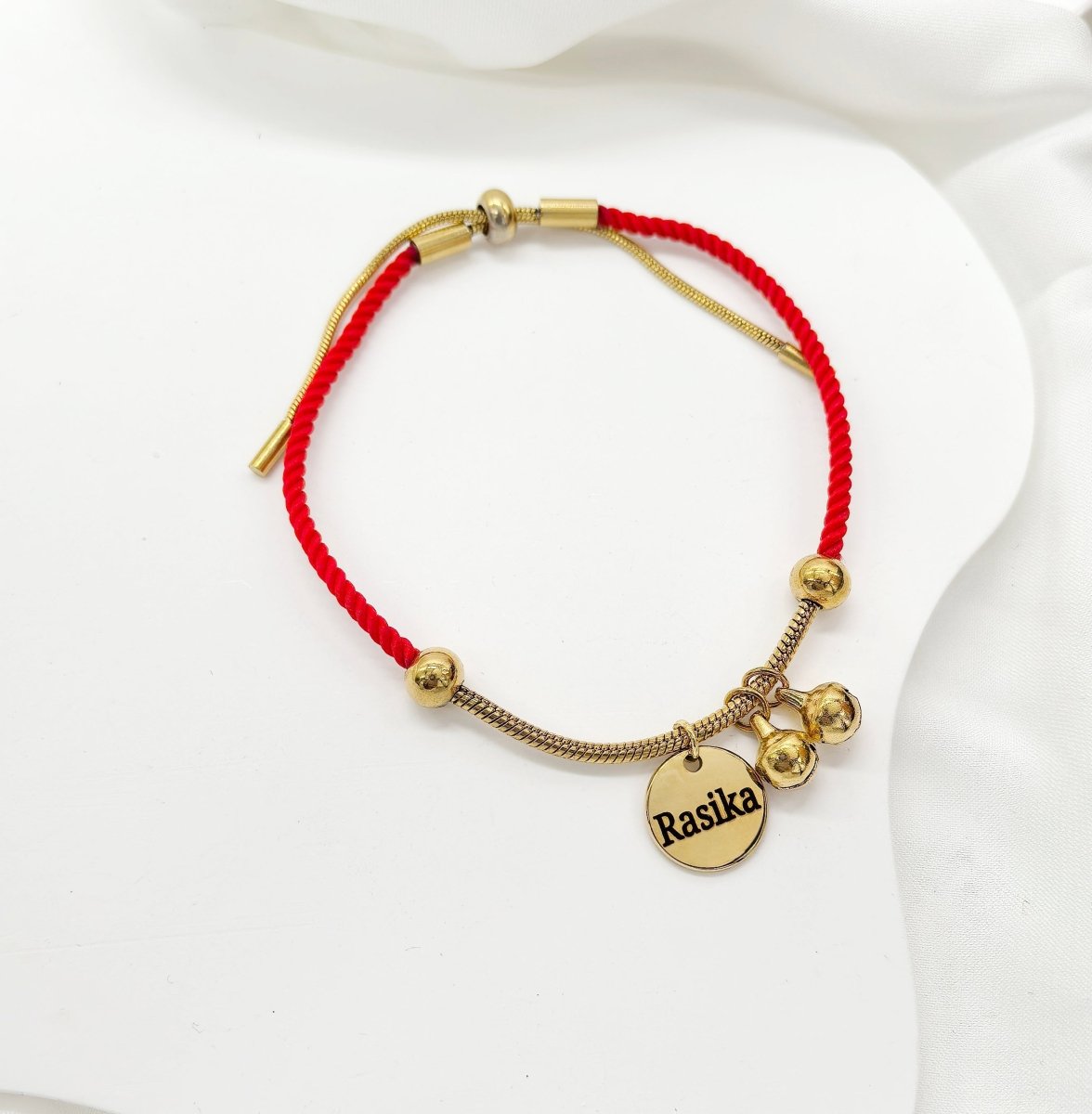 Red Rope Engravable Name Children's Bell Bracelet - Glaxias