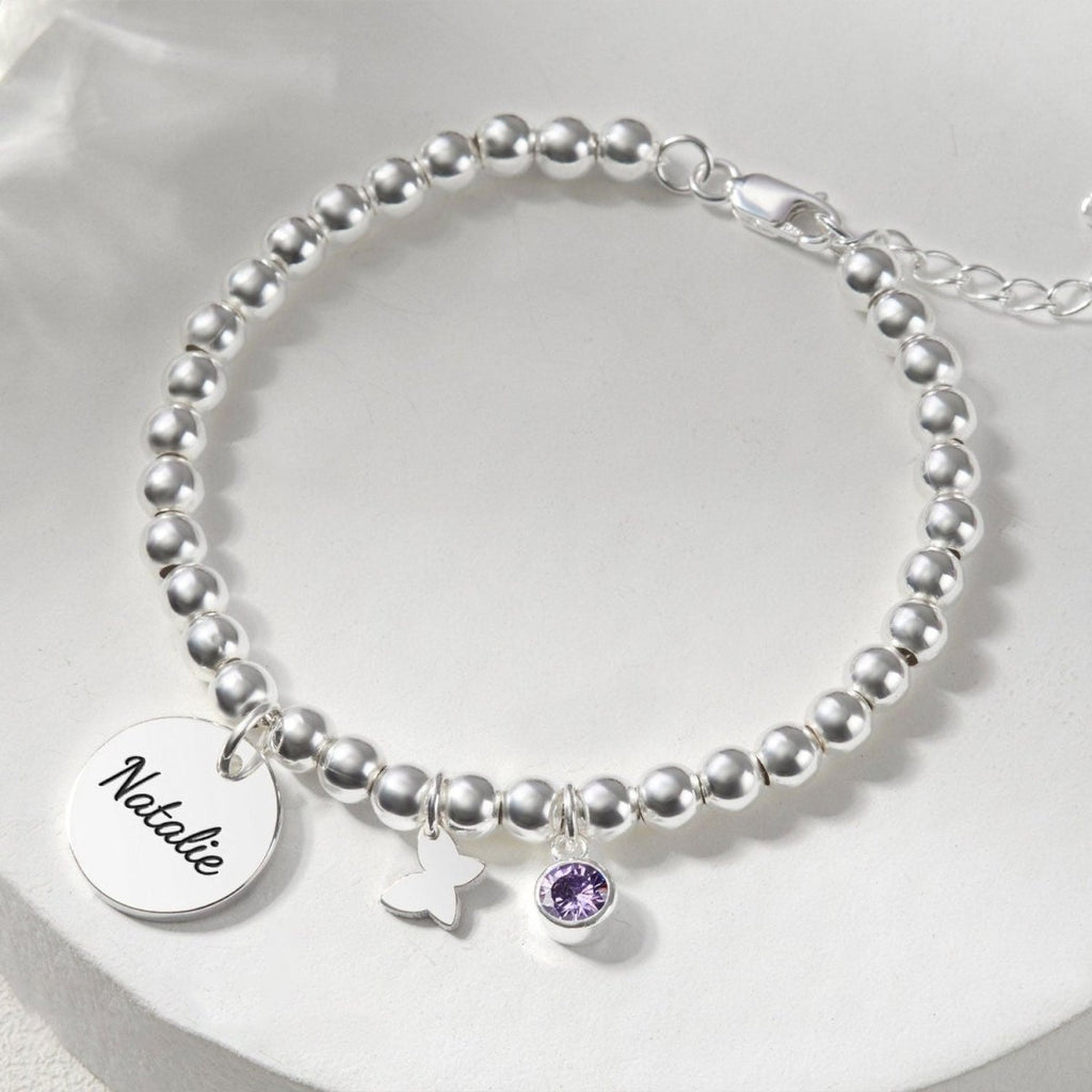 Round Small Pendant Birthstone Name Bracelet - Glaxias