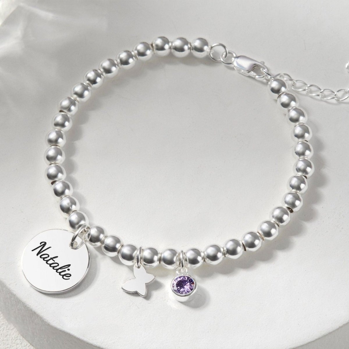 Round Small Pendant Birthstone Name Bracelet - Glaxias