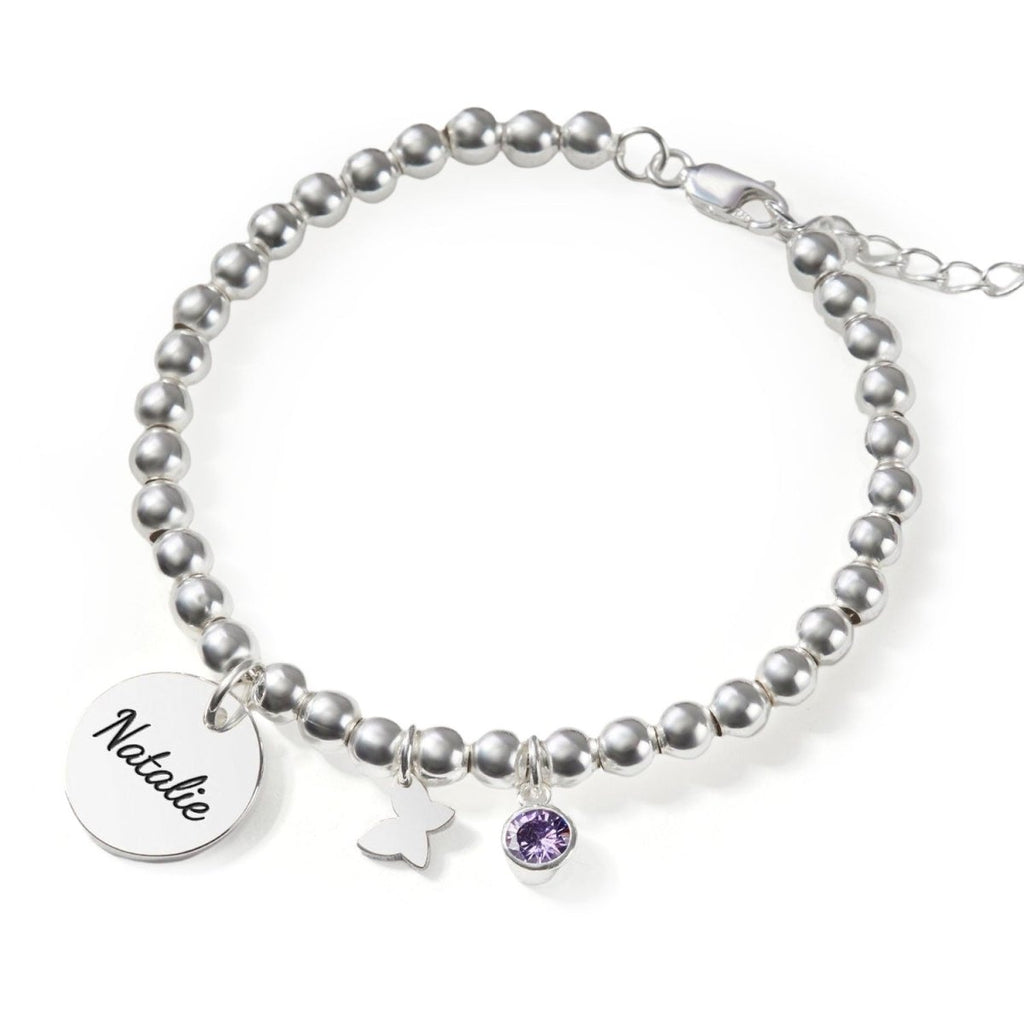 Round Small Pendant Birthstone Name Bracelet - Glaxias