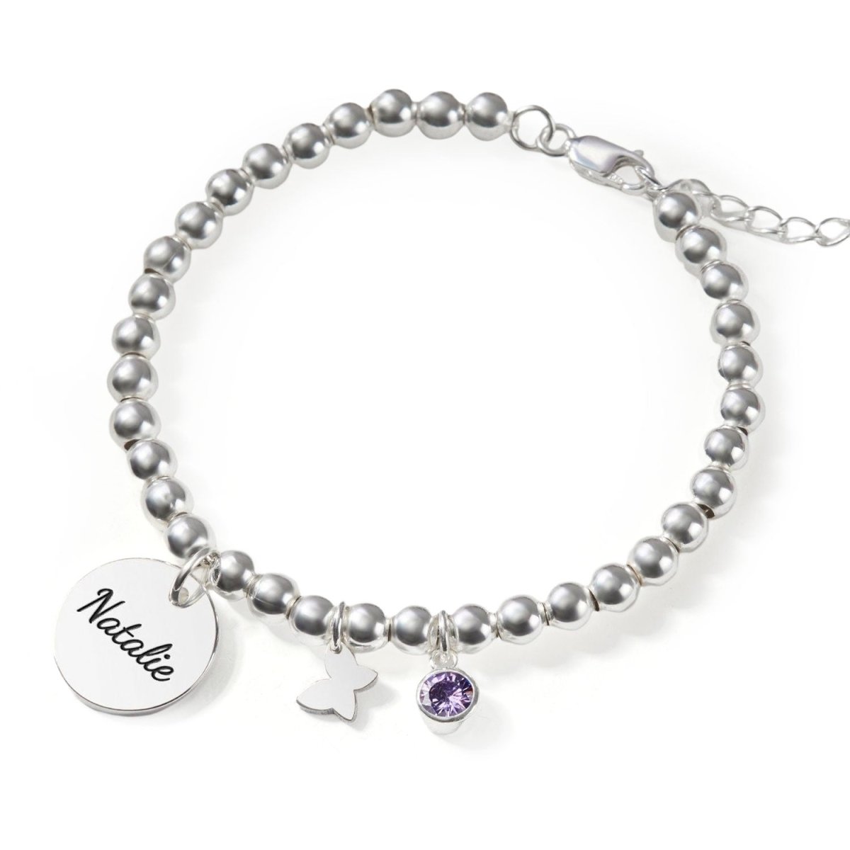 Round Small Pendant Birthstone Name Bracelet - Glaxias