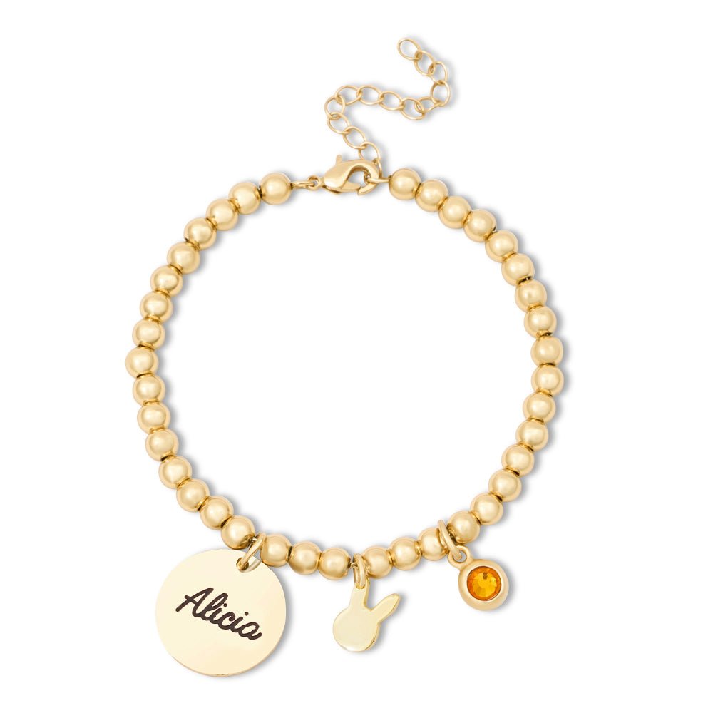 Round Small Pendant Birthstone Name Bracelet - Glaxias