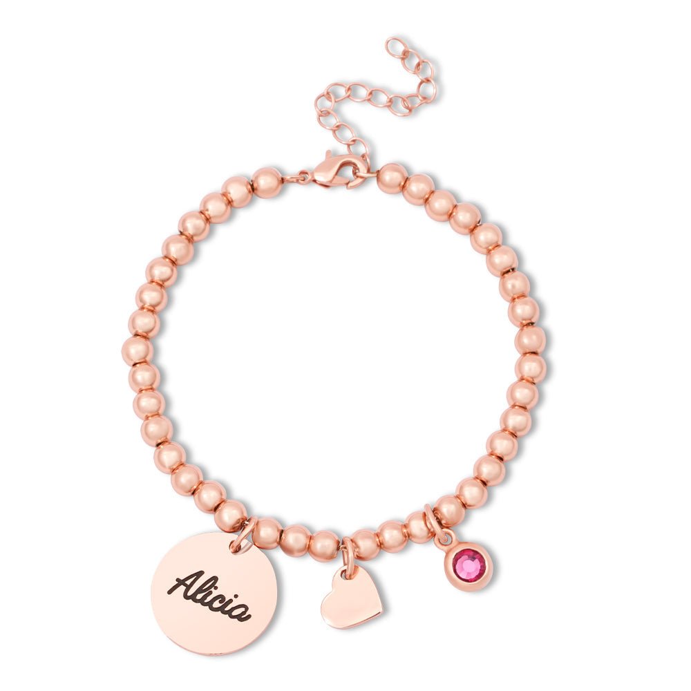 Round Small Pendant Birthstone Name Bracelet - Glaxias