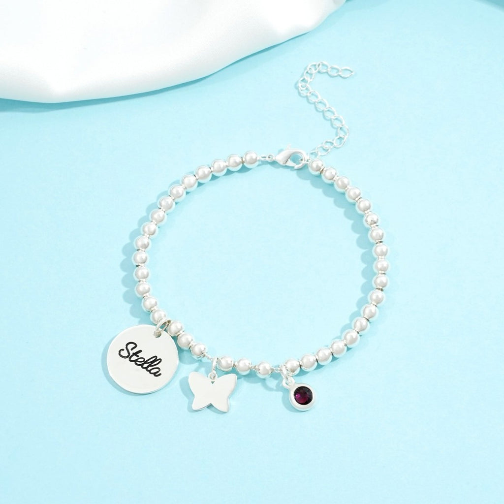Round Small Pendant Birthstone Name Bracelet - Glaxias