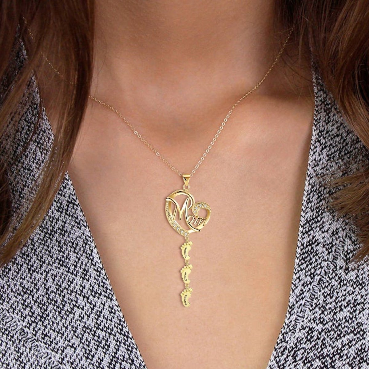 S925 Persenalized Mother's Day Necklace with Feet - Glaxias
