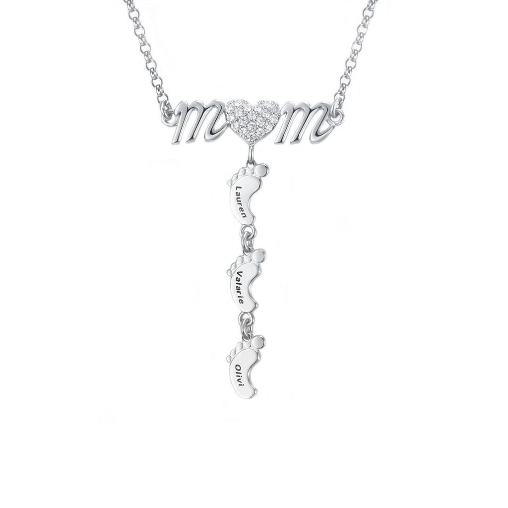 S925 Personalized Mother's Day Necklace With Baby Feet - Glaxias