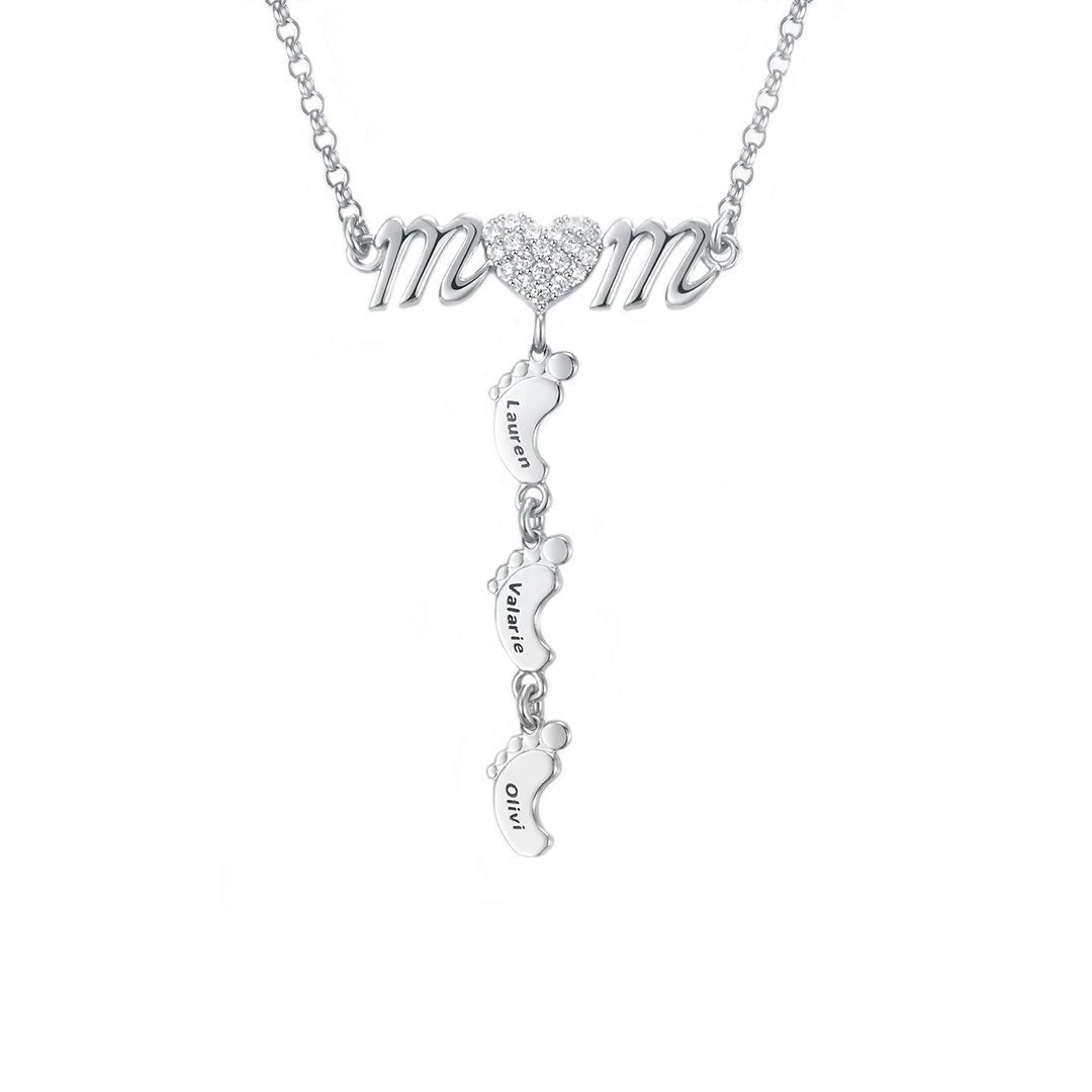 S925 Personalized Mother's Day Necklace With Baby Feet - Glaxias