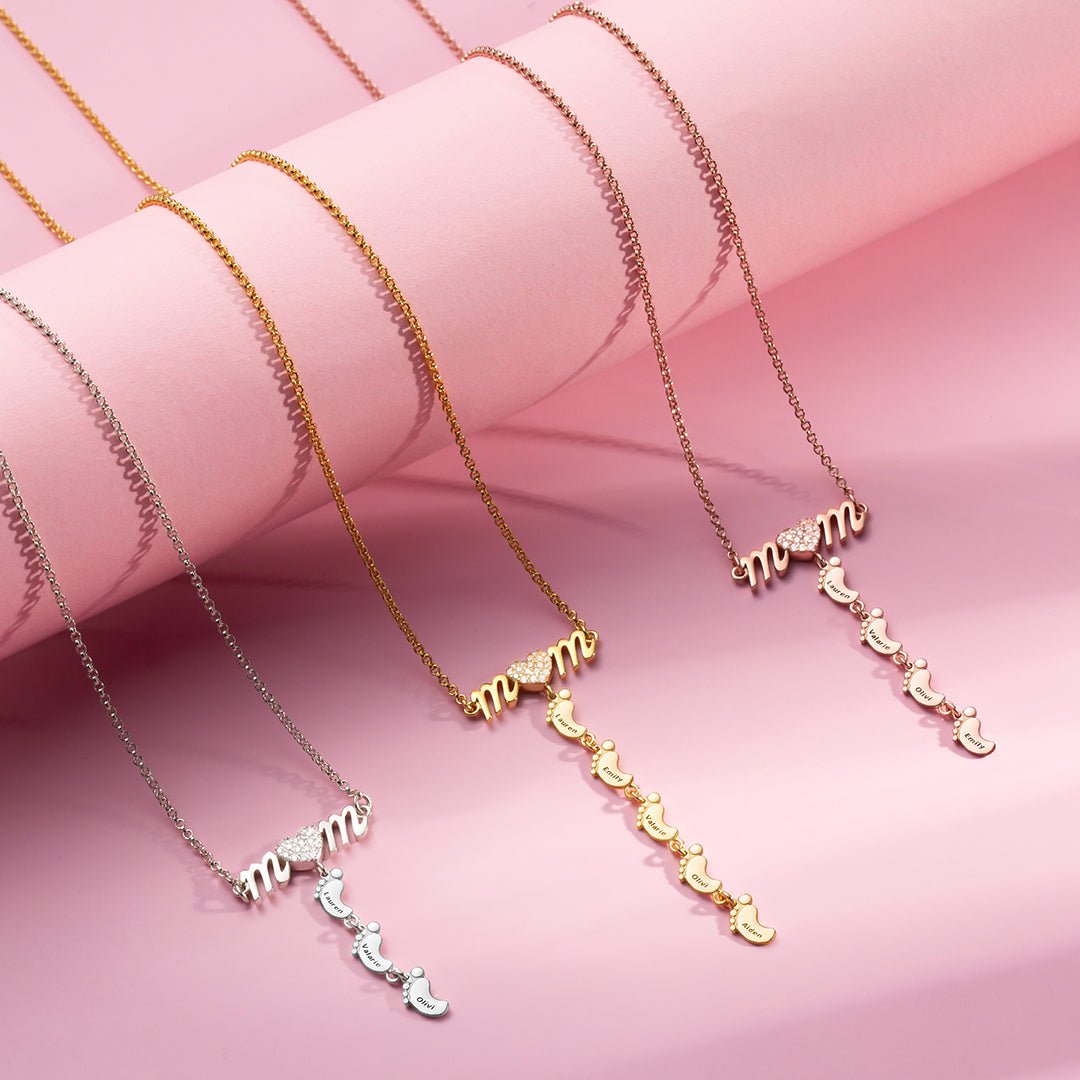 S925 Personalized Mother's Day Necklace With Baby Feet - Glaxias