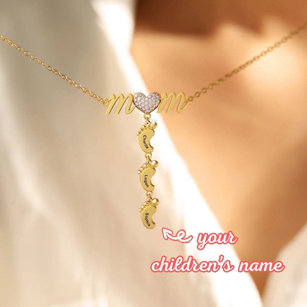 S925 Personalized Mother's Day Necklace With Baby Feet - Glaxias