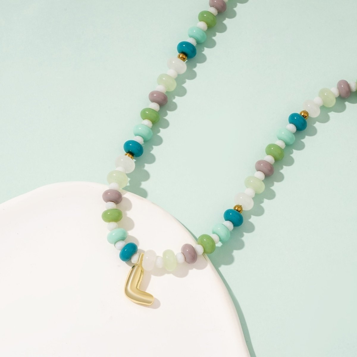 Soft Green Girls Personalized Puffy Letter Pendant Necklace - Glaxias