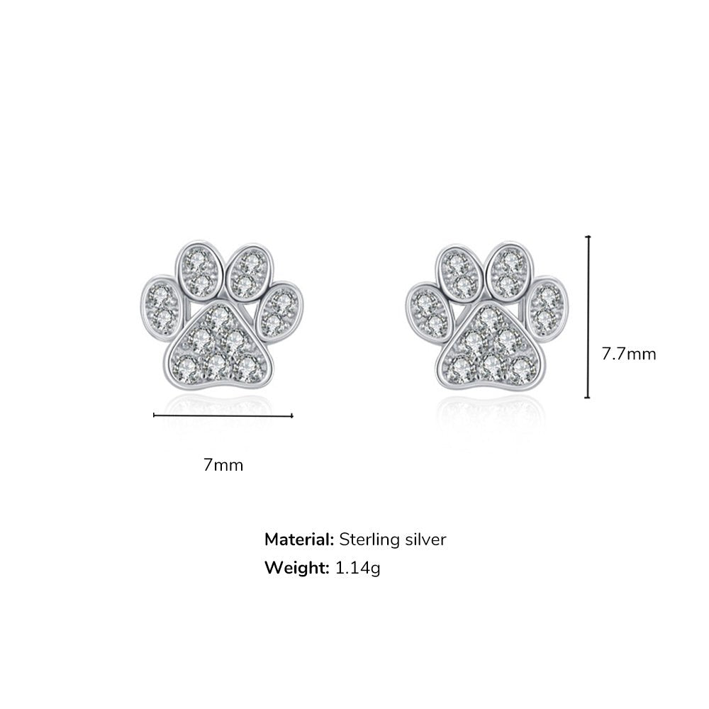 Sparkling Paw Print CZ Kids Stud Earrings - Glaxias