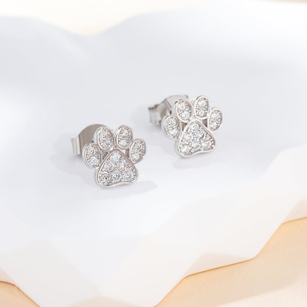 Sparkling Paw Print CZ Kids Stud Earrings - Glaxias