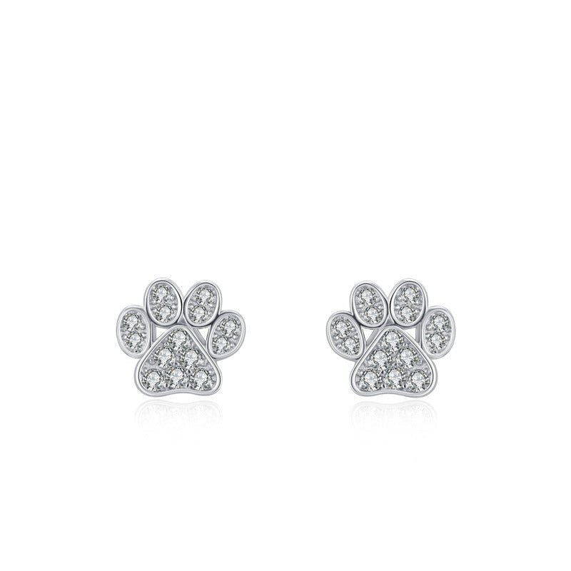 Sparkling Paw Print CZ Kids Stud Earrings - Glaxias