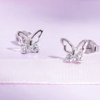 Sterling Silver Butterfly CZ Kids Stud Earrings - Glaxias