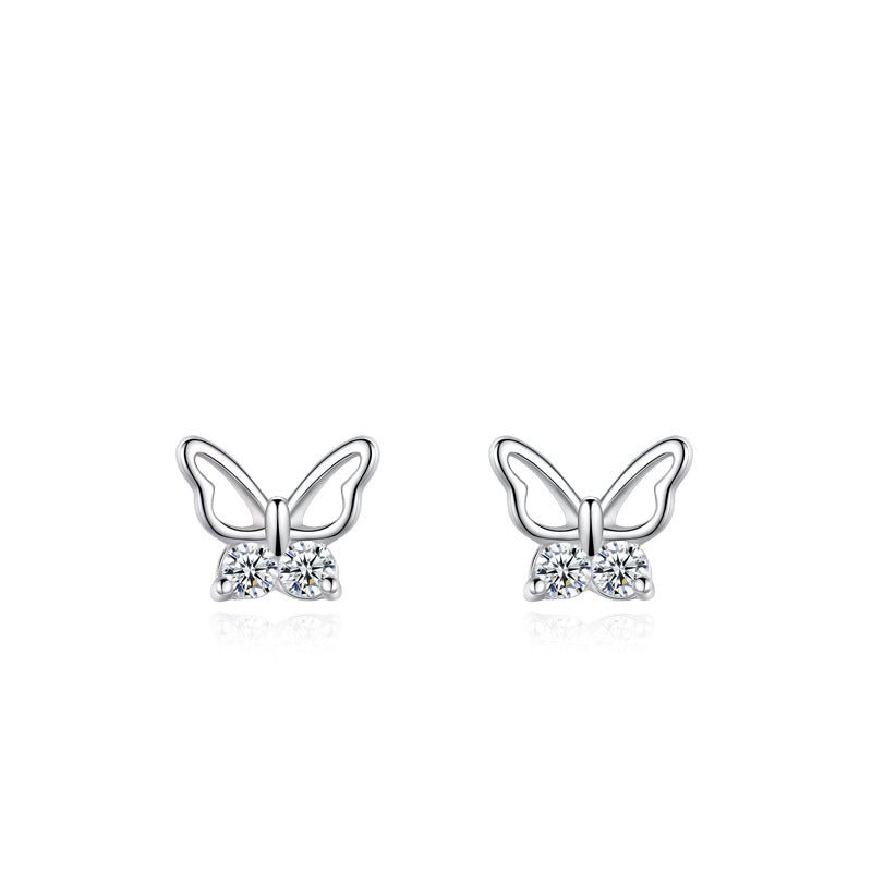 Sterling Silver Butterfly CZ Kids Stud Earrings - Glaxias