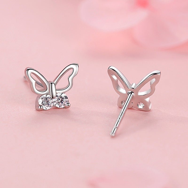 Sterling Silver Butterfly CZ Kids Stud Earrings - Glaxias
