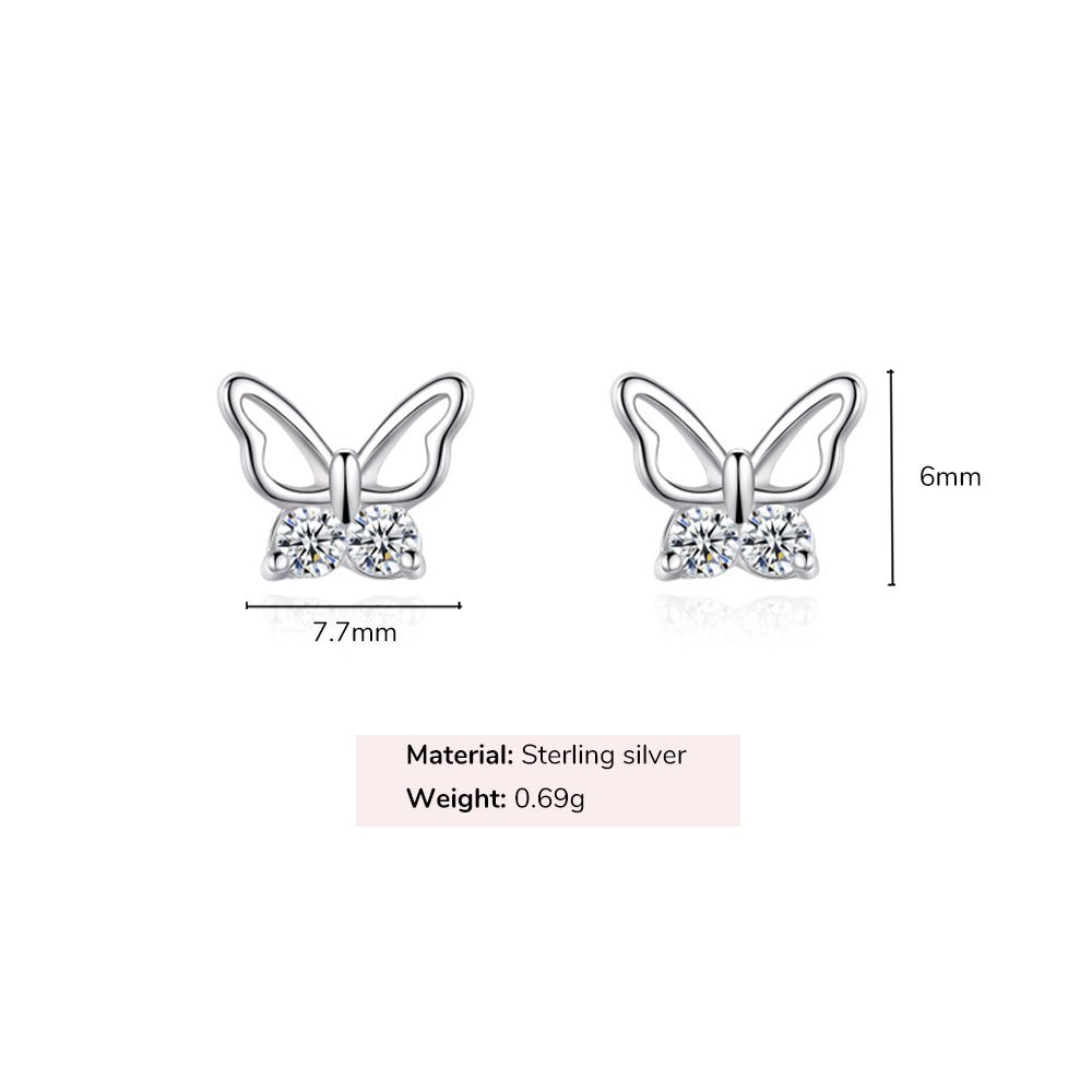 Sterling Silver Butterfly CZ Kids Stud Earrings - Glaxias