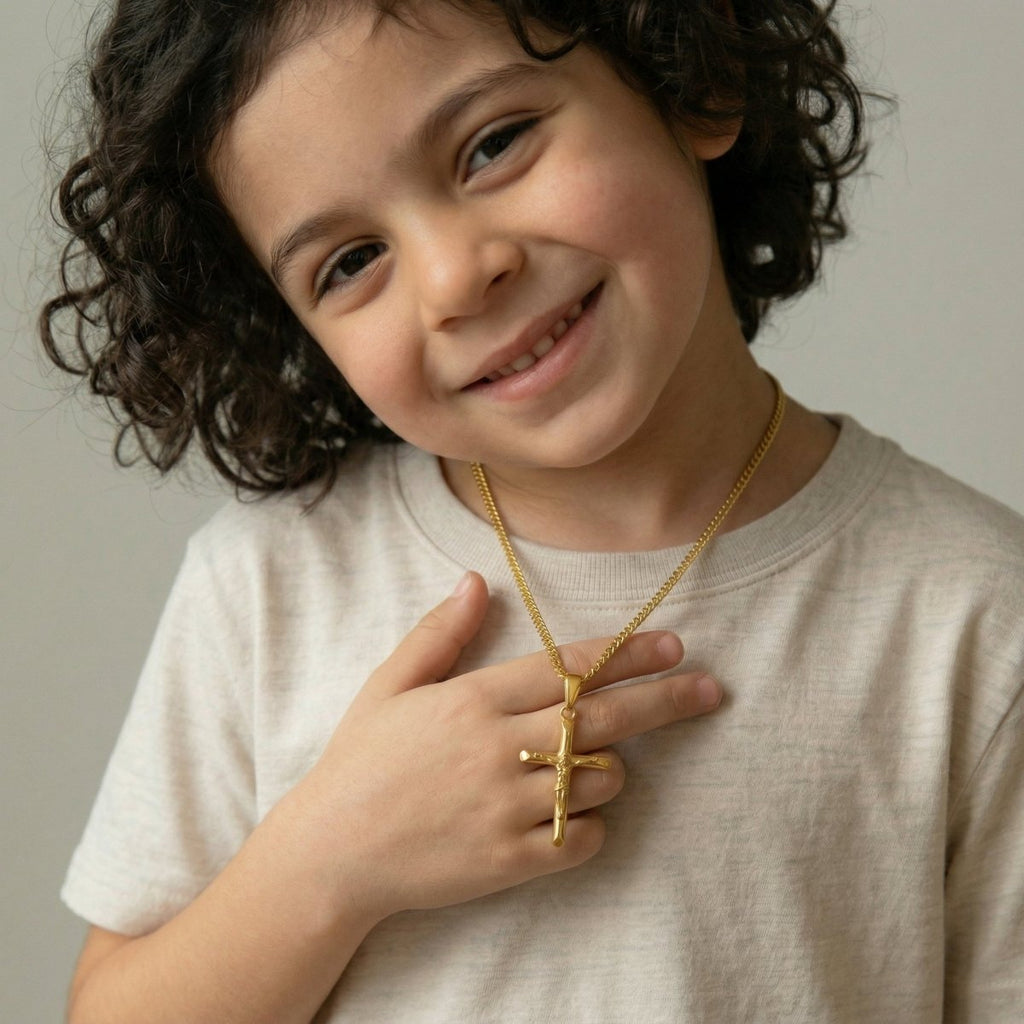 Sterling Silver Cross Kids Necklace - Glaxias
