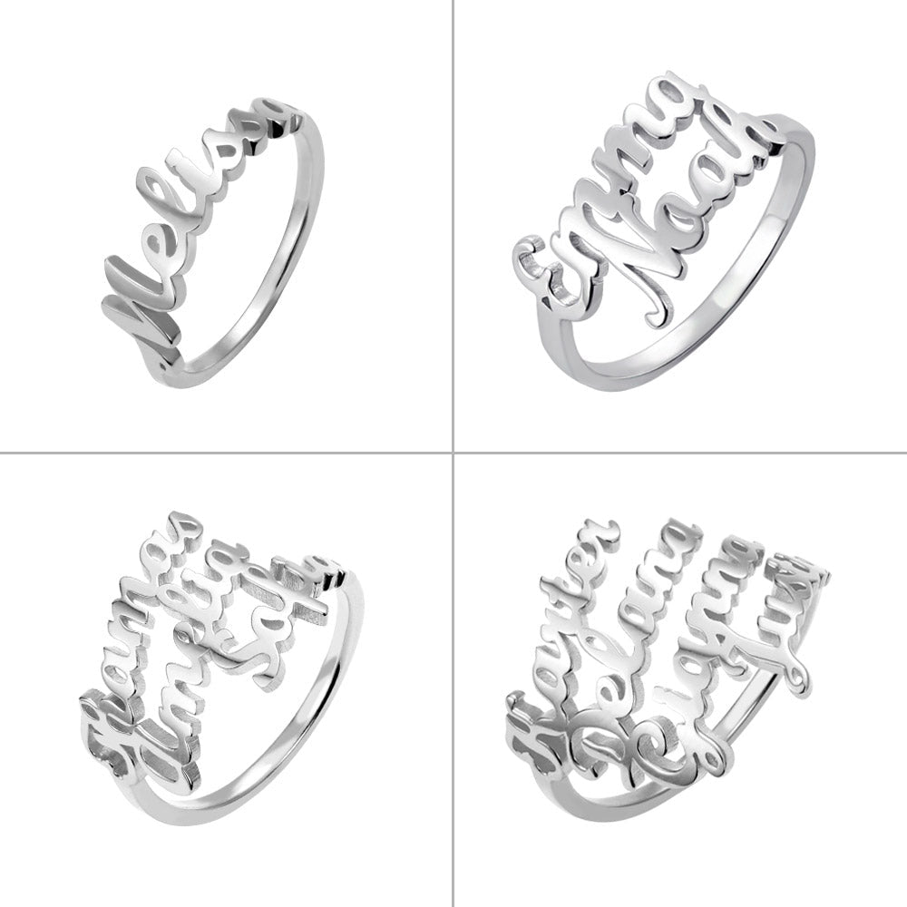 Sterling Silver Custom 4 Nameplate Rings - Glaxias