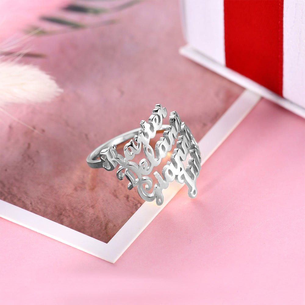 Sterling Silver Custom 4 Nameplate Rings - Glaxias