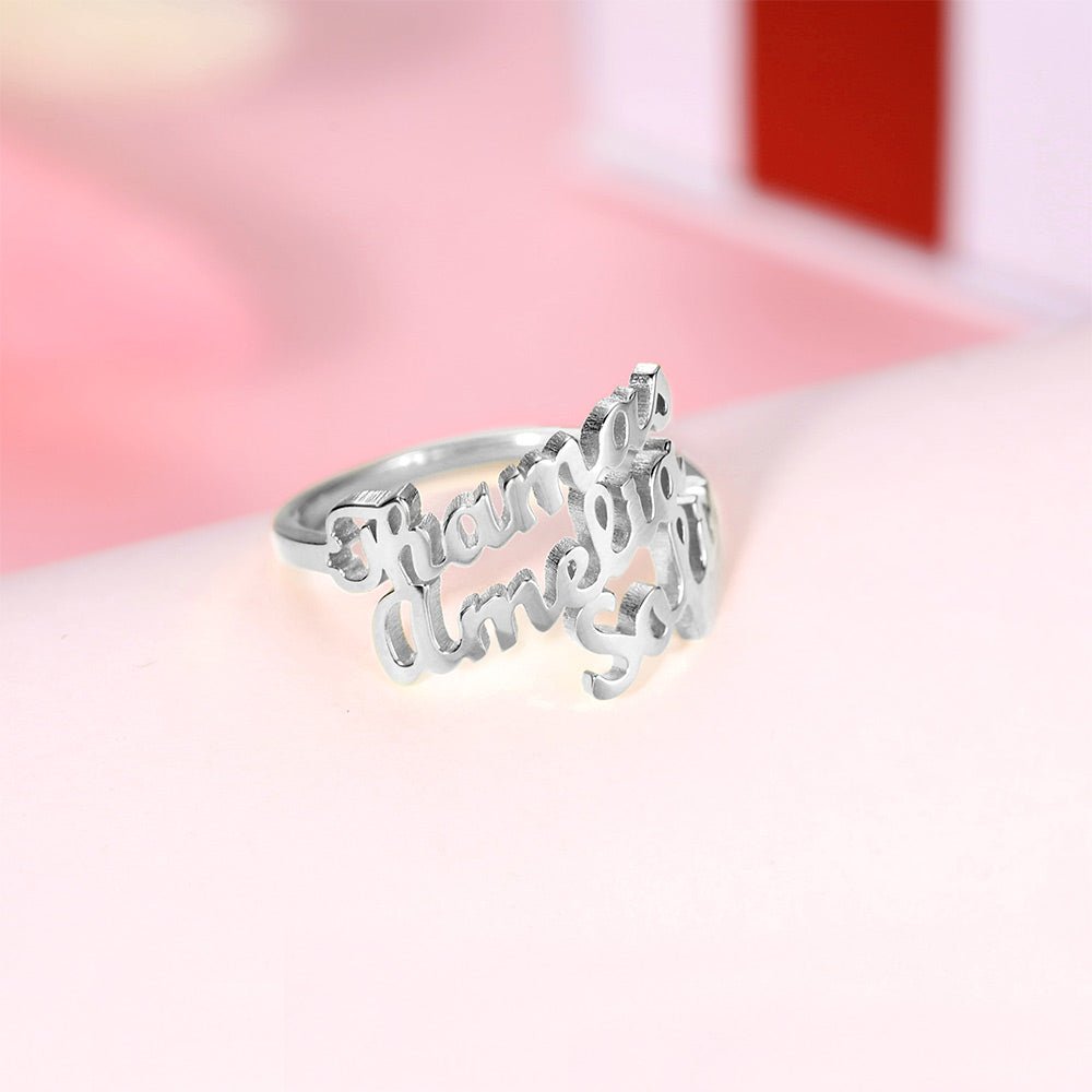 Sterling Silver Custom 4 Nameplate Rings - Glaxias