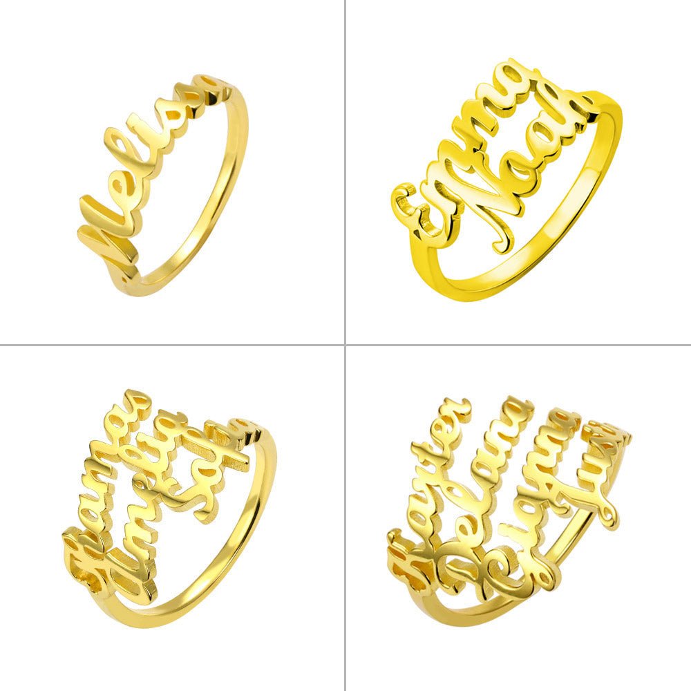Sterling Silver Custom 4 Nameplate Rings - Glaxias