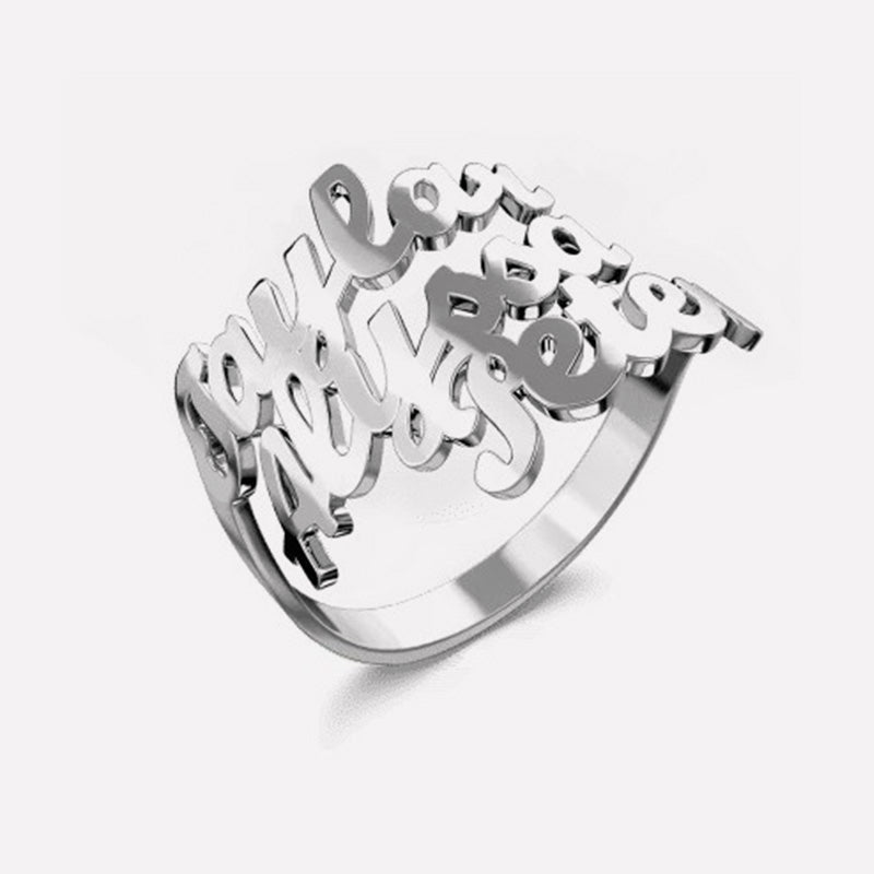 Sterling Silver Custom 4 Nameplate Rings - Glaxias