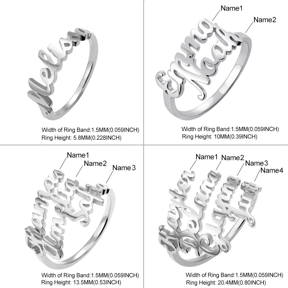 Sterling Silver Custom 4 Nameplate Rings - Glaxias