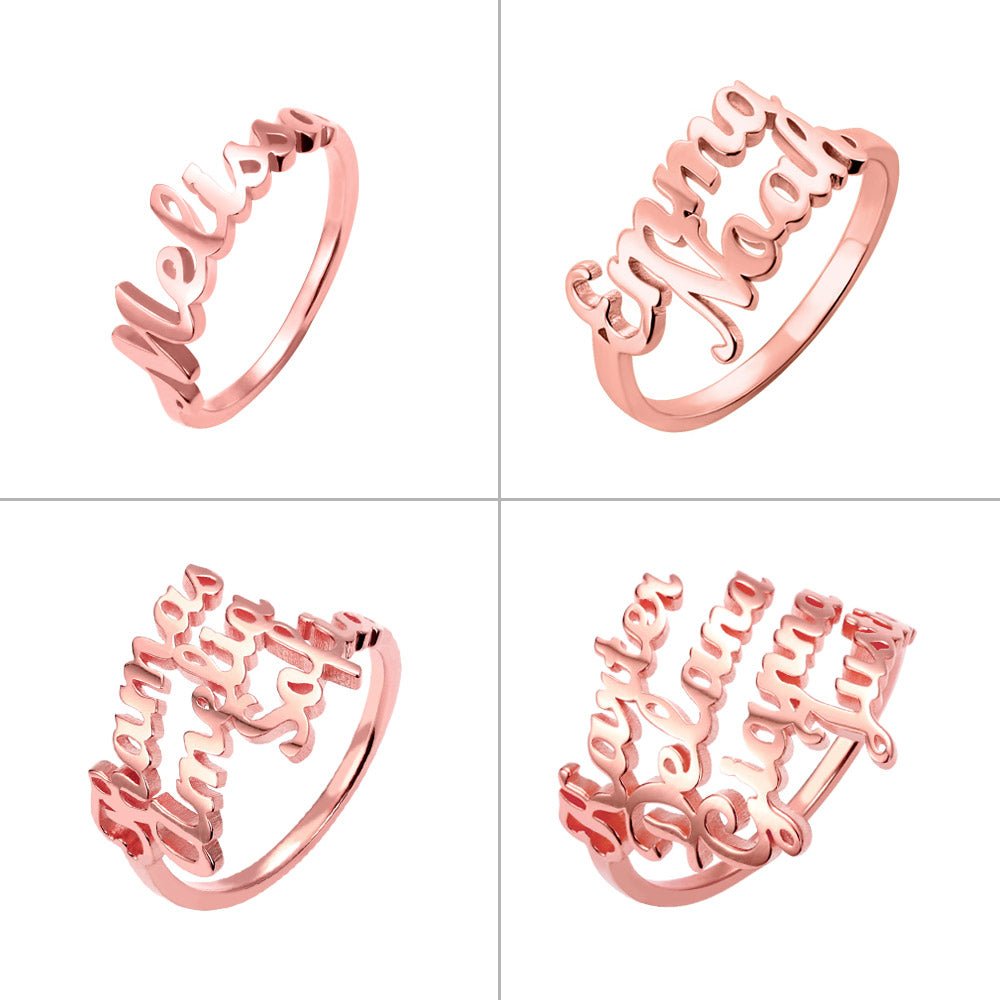 Sterling Silver Custom 4 Nameplate Rings - Glaxias