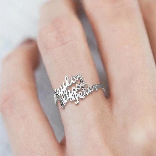 Sterling Silver Custom 4 Nameplate Rings - Glaxias