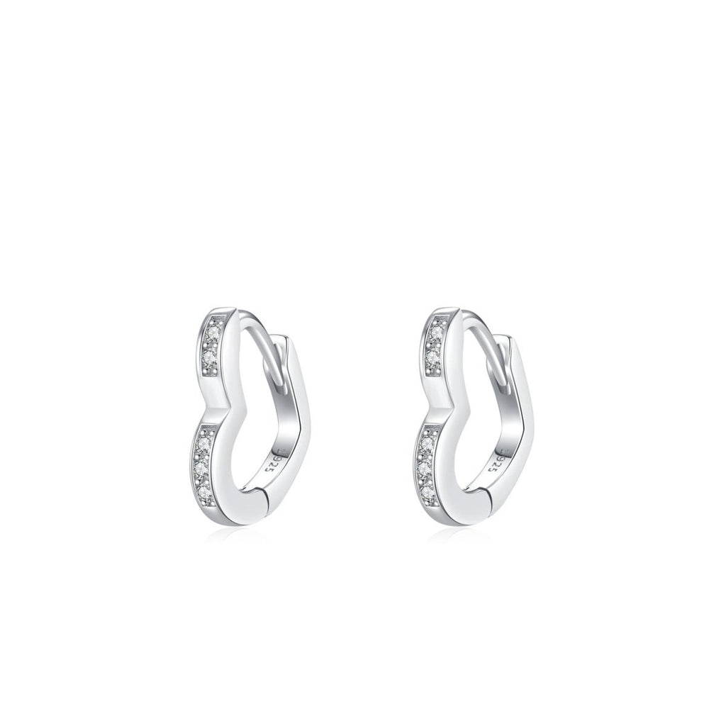 Sterling Silver CZ Heart Huggie Earrings for Girls - Glaxias