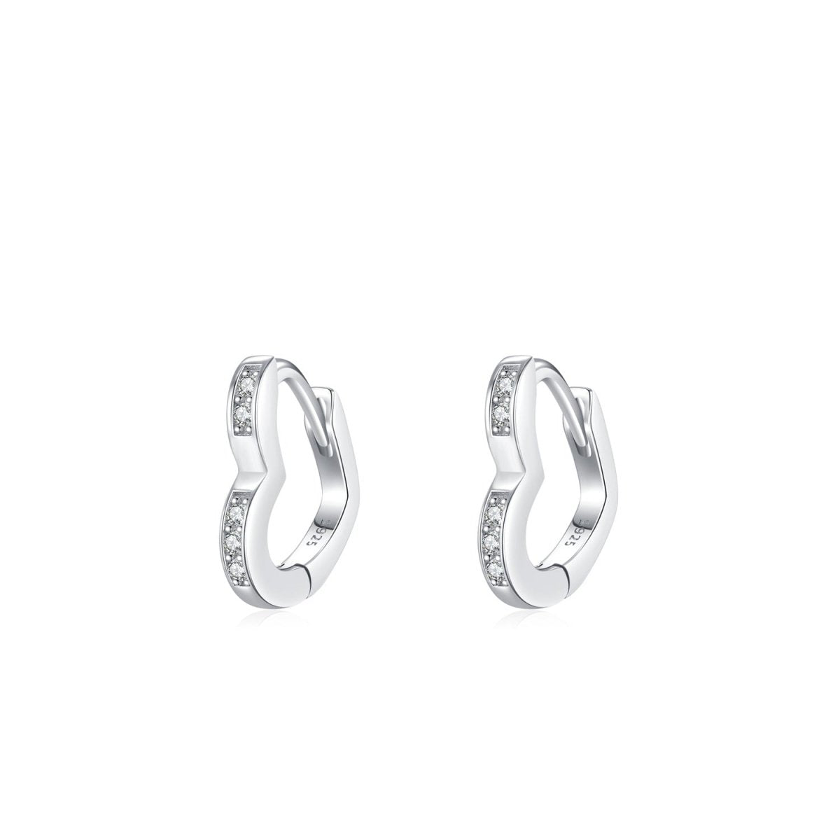 Sterling Silver CZ Heart Huggie Earrings for Girls - Glaxias