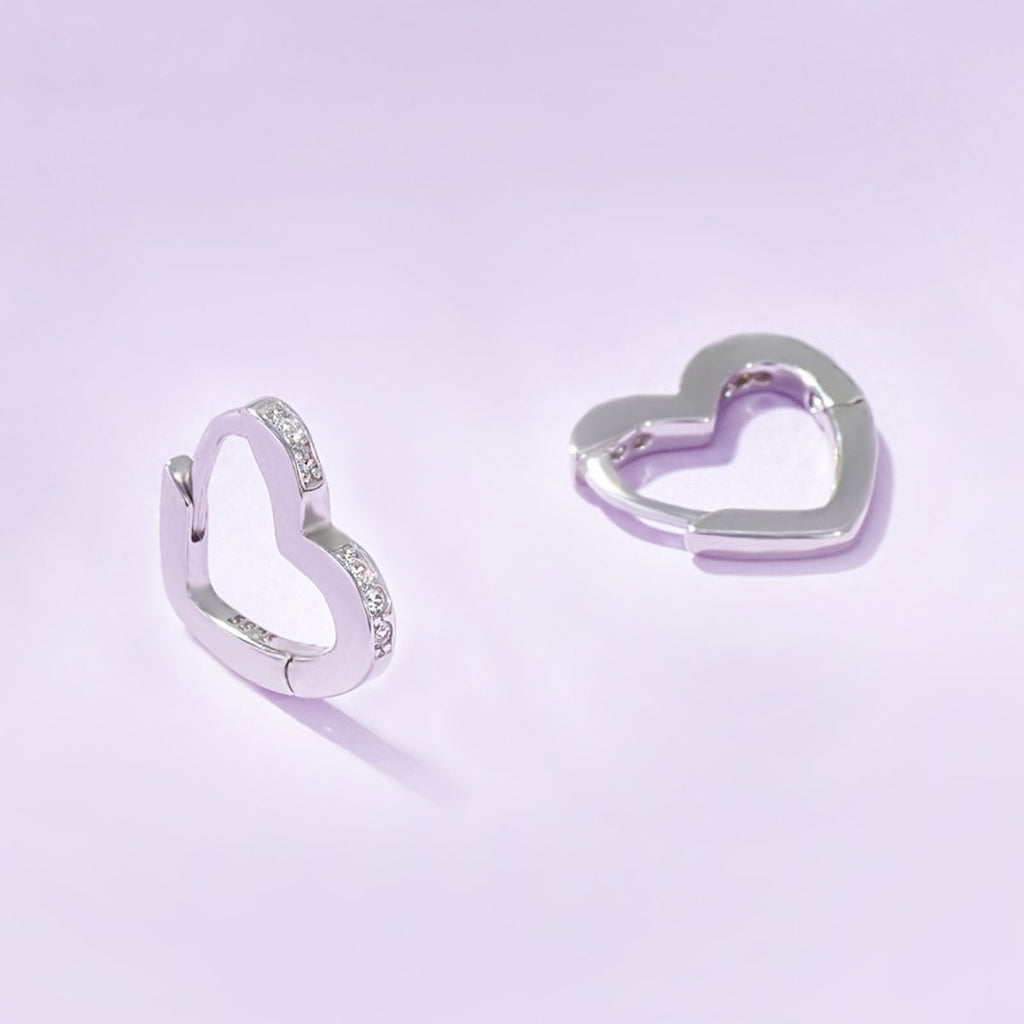 Sterling Silver CZ Heart Huggie Earrings for Girls - Glaxias