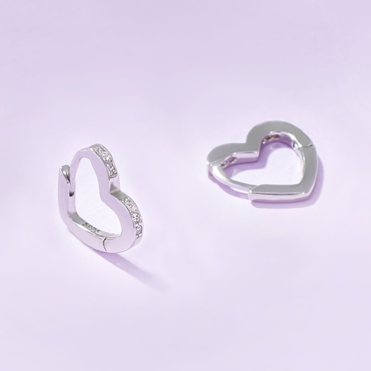 Sterling Silver CZ Heart Huggie Earrings for Girls - Glaxias