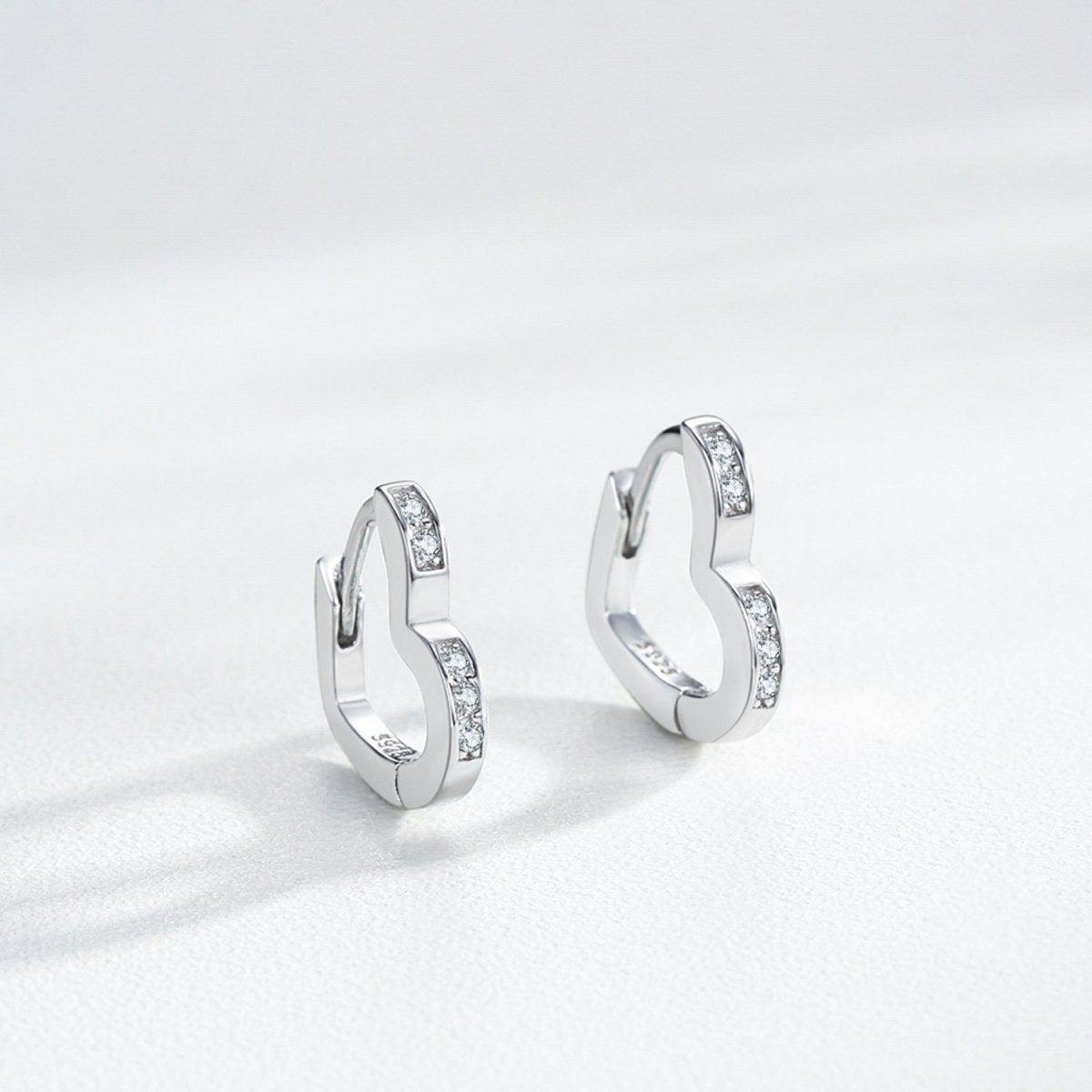 Sterling Silver CZ Heart Huggie Earrings for Girls - Glaxias
