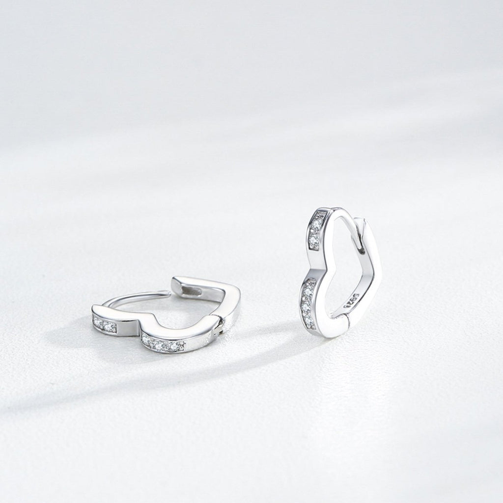 Sterling Silver CZ Heart Huggie Earrings for Girls - Glaxias