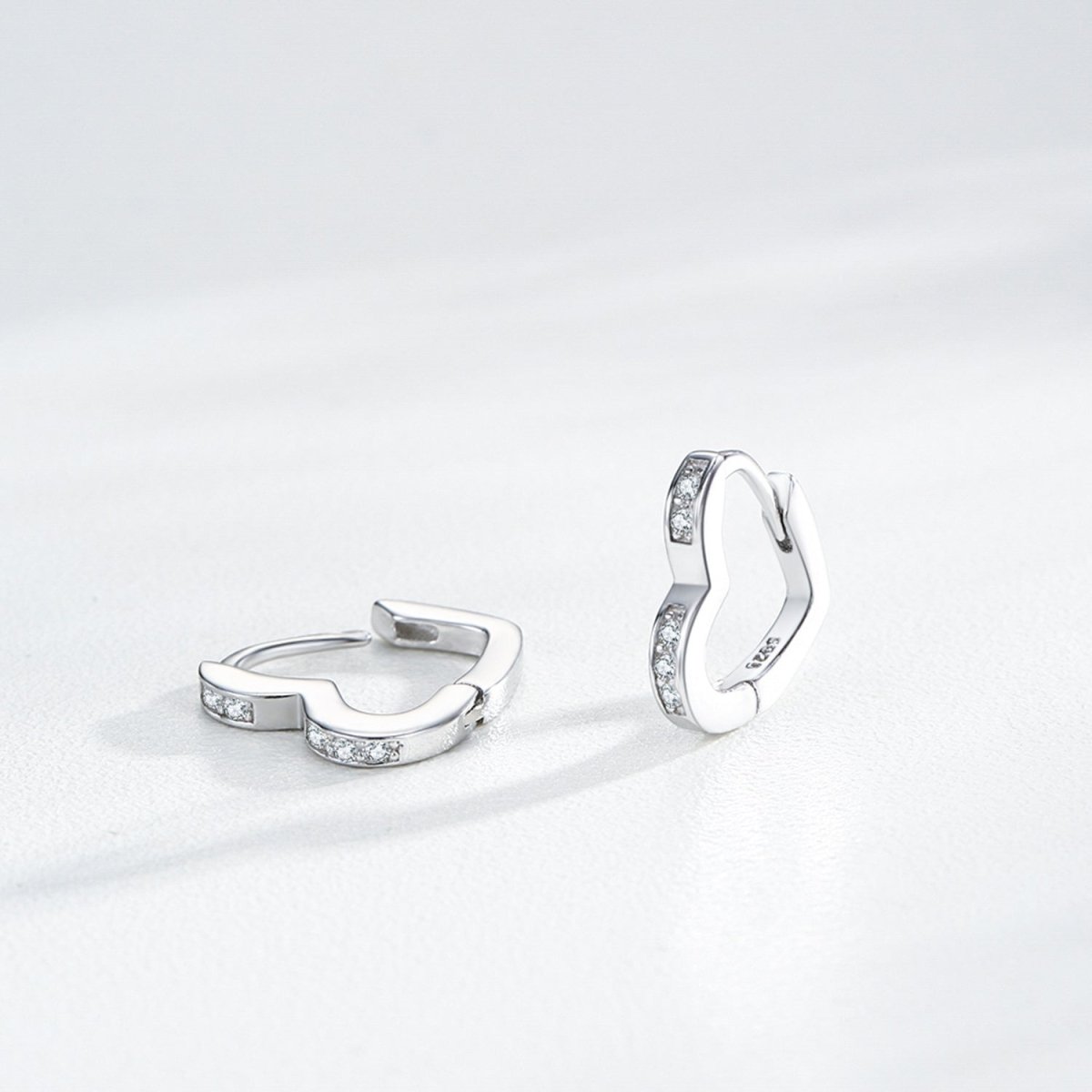 Sterling Silver CZ Heart Huggie Earrings for Girls - Glaxias