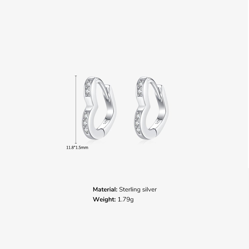 Sterling Silver CZ Heart Huggie Earrings for Girls - Glaxias