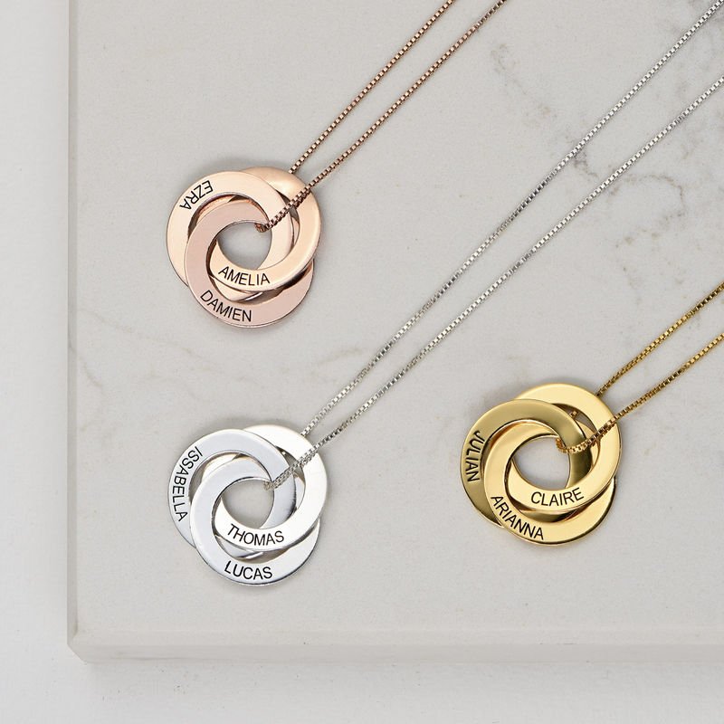Sterling Silver Engraved Name Russian Ring Necklace - Glaxias