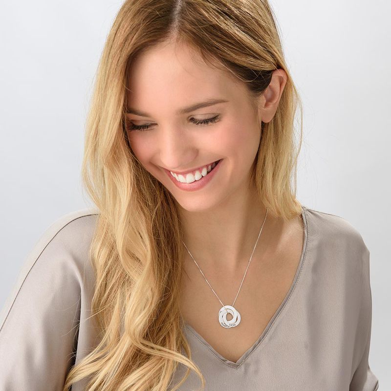 Sterling Silver Engraved Name Russian Ring Necklace - Glaxias