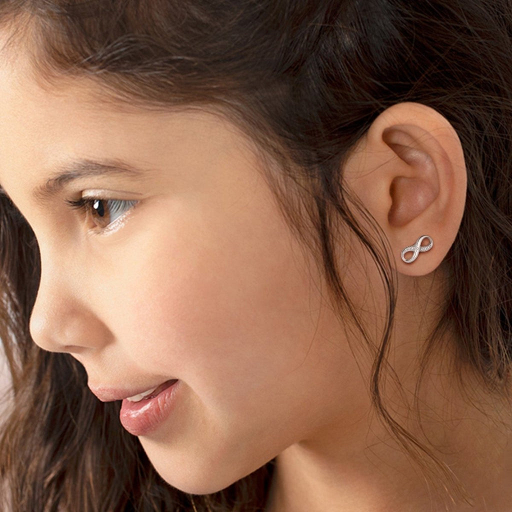 Sterling Silver Infinity Girls Stud Earrings - Glaxias