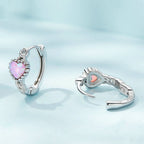 Sterling Silver Opal Heart Girls Earrings - Glaxias
