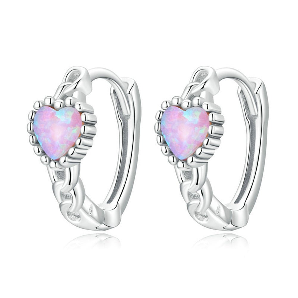 Sterling Silver Opal Heart Girls Earrings - Glaxias