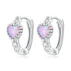 Sterling Silver Opal Heart Girls Earrings - Glaxias