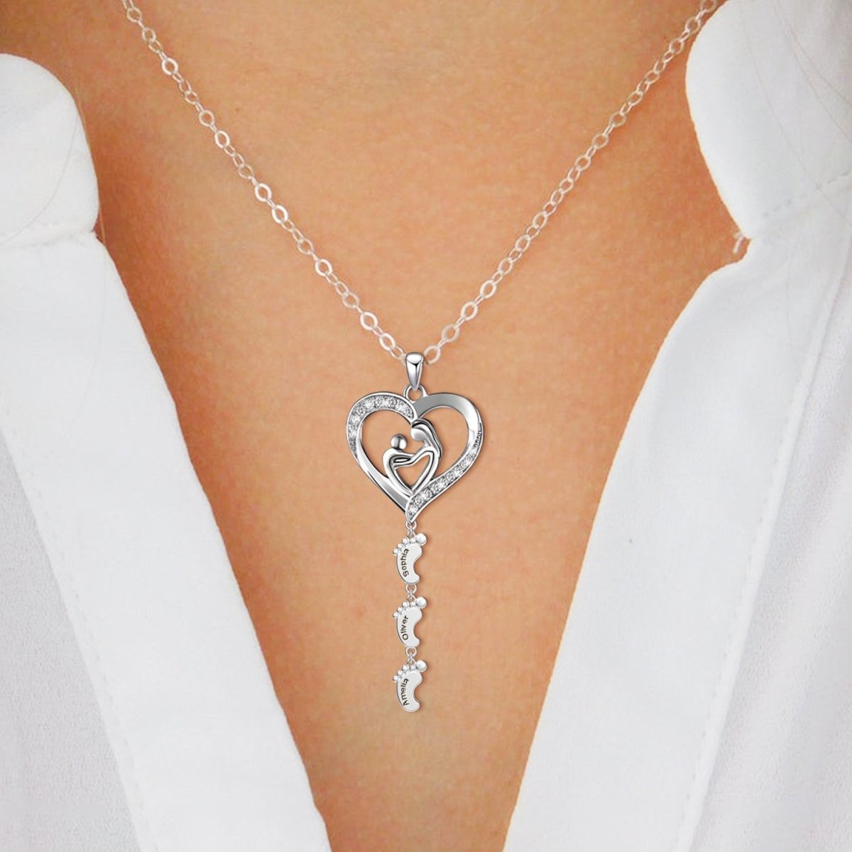 Sterling Silver Personalized Necklace with Kids Name - Glaxias