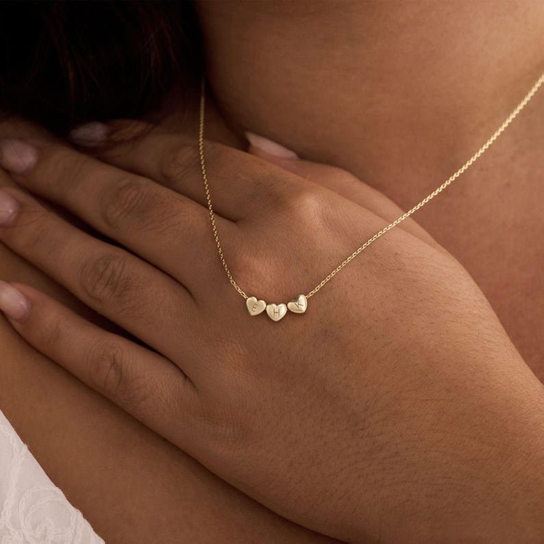 Tiny 3D Initial Heart Charm Necklace - Glaxias