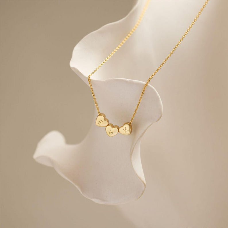 Tiny 3D Initial Heart Charm Necklace - Glaxias
