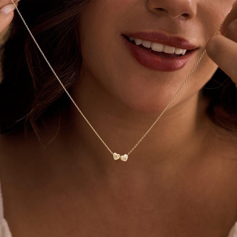 Tiny 3D Initial Heart Charm Necklace - Glaxias