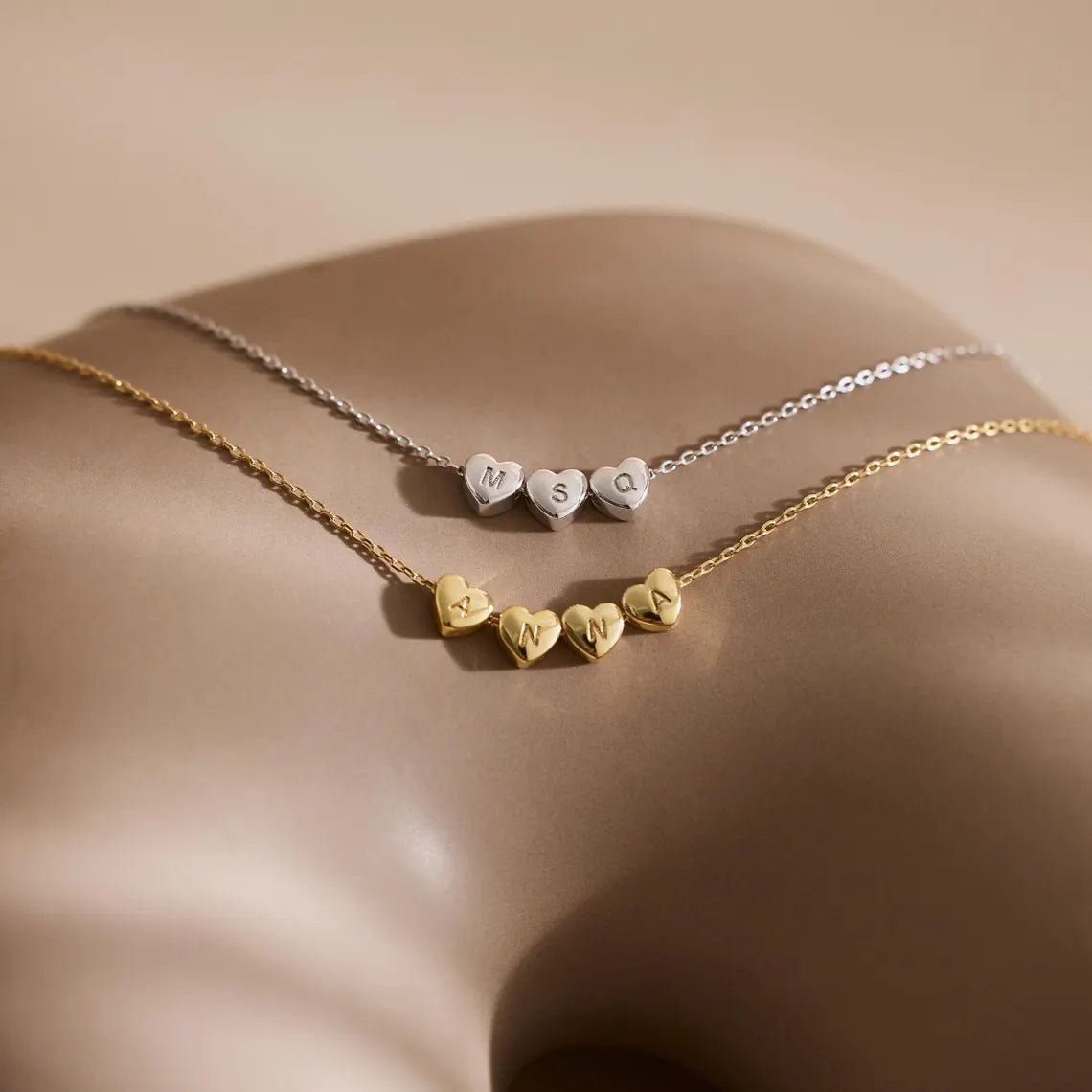 Tiny 3D Initial Heart Charm Necklace - Glaxias