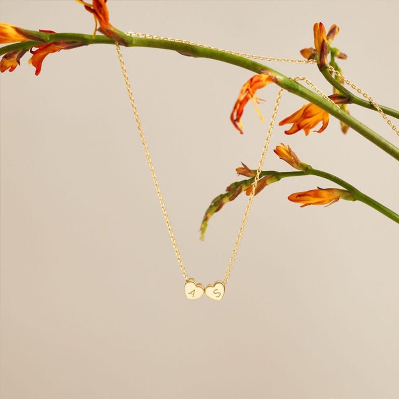 Tiny 3D Initial Heart Charm Necklace - Glaxias